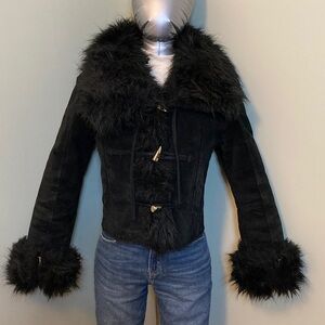 Baby Phat Black Leather Jacket with Faux Fur